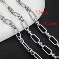 Silver stainless steel chain links in 7.5mm and 11.5mm widths for jewelry making - Thick Flat Link-7.5/11.5mm