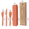 Orange wheat straw utensil set with fork, spoon, knife and travel case, 208mm length - Orange / With Kraft Box