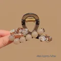 8.5cm resin hair claw clip with vintage beige beads and bicolored rose flower detail - Pink Pearl Rose Small Cross