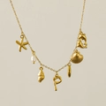 18k gold plated necklace with freshwater pearl, starfish, and letter P ocean pendants - Letter P