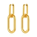 Detail view of oval U-shaped gold plated stainless steel earrings on white background - Gold Color(MS-606)