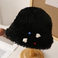 Sombrero tipo cubo de felpa negra con ositos y corazones para el calor invernal - M(56-58cm) / Negro