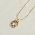 Gold star and crescent moon pendant necklace with multicolored zircon inlay stones - Colorful Zirconia Moon and Star Style