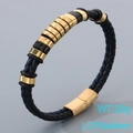 Pulsera trenzada de cuero para hombre en negro y marino con cierre magnético dorado y aros - Dorado (KB205301-JR)