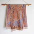 Chal étnico retro camel con coloridos estampados de cachemira y borlas de flecos - Caqui