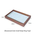 Rosewood finish small ring display tray with grey velvet slots and wooden frame - Rosewood Color Small Ring Strip Tray