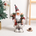 Standing Santa figurine in red and grey plaid outfit with wooden skis decor - 34cm*19.2cm / Style 3 Standing Santa