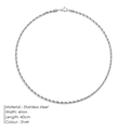 Collier maille torsadée 4mm acier inoxydable argenté 40cm avec fermoir mousqueton - Couleur Acier 4mm 40cm (YX44652)