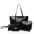 Ensemble 4 pièces de sacs à main en cuir PU noir avec cabas, sac bandoulière, pochette et porte-carte - Set de 4 pièces / Noir