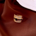 Gold plated square ring with deep blue center stone and pave zircon accents - 51# Ring - Gold - Wide Blue Zircon