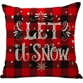 Christmas pillowcase with Let it Snow text on red and black buffalo plaid linen - A14