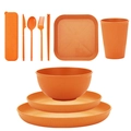Orange wheat straw dinnerware set including plates, bowls, cups and portable cutlery set - Orange 10pcs Set