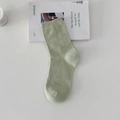 Light green cotton crew socks with hollow point pattern and ribbed rolled edge - One Size / Milky Green