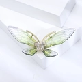 Exquisite green translucent butterfly brooch with gold frame and sparkling rhinestones - Large Butterfly Green