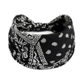 Bandeau sport à motif cachemire noir et blanc avec élastique en tissu de coton doux - Noir Paisley Élastique (#74)