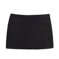 Flat lay of a black low-waisted mini skort with a clean side zipper and smooth texture - XS / Black