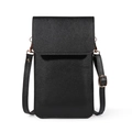 Minimalist black pebble leather touchscreen phone crossbody bag with gold hardware - Touchscreen / Black