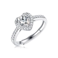 Verstellbarer Herz-Moissanit-Ring aus Sterlingsilber mit Halo-Fassung - R11458 Herzförmiger Moissanit-Stil / 1 Karat