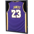 Black wooden jersey shadow box display case with gold hinges and glass front - Black Regular