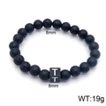Lava stone bead bracelet with letter T stainless steel charm, 8mm matte black beads - Letter T Style (KB122542-Z) / 8mm