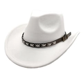 Cappello da cowboy bianco in finta pelle scamosciata con cintura marrone e cuciture - M (56-58cm) / Bianco