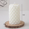 Minimalist white bubble pillar candle on a wooden base measuring 9cm by 5cm - Tall Bubble Pillar (Tuberose) / White