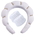 White towel sponge headband with gold rhinestones and matching wristbands set - 3pcs Set (Headband + Wristbands) / White with Rhinestones