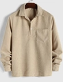 Primer plano de camisa de pana caqui con textura, bolsillo de pecho y botones blancos - S / Tops / Albaricoque