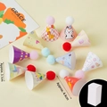 Set of 20 mini party hats with colorful cartoon patterns and soft plush pompom tops - Cartoon Style D Pom-pom Hats (20 Pcs)