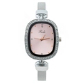 Fashion women's watch with pink oval dial and silver Milanese mesh strap with crystals - Pink