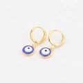 Golden hoop earrings with blue enamel devil eye charm and polished finish for women - Round / Blue