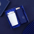 Business gift set with white insulated coffee cup and navy blue UV protection umbrella - [Sapphire Blue] Insulated Cup + Umbrella