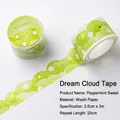 Dreamy cloud series washi tape in light green with white floral and gold star patterns - Mint Sweet