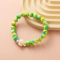 Turquoise beads bracelet with earth-tone patterns and cream sea turtle charm - Three-color Earth Pattern Turtle Bracelet
