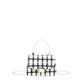 Chique zwart-wit geruite tweed crossbodytas met gouden gesp en wit handvat detail - Geruit Wit