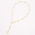 Detailed shot of golden ball chain necklace with heart link and letter X pendant - Letter A Pendant (XL3184【Gold A】) / Gold