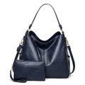 Conjunto de bolso tote y neceser azul marino en cuero sintético con textura granulada - Azul oscuro