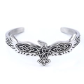 Silver stainless steel Viking eagle cuff bracelet with Celtic knot patterns and open C shape - Steel Color (AB0804)