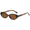 Retro oval tortoiseshell sunglasses with dark brown lenses and silver rivets detail - Leopard Print Tea C21