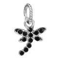 Dragonfly charm bead in silver finish with pavé set black crystals for DIY bracelets - Black Dragonfly Pendant
