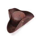 Distressed dark brown faux leather pirate tricorne hat with golden buckle detail - 57cm / Coffee