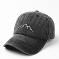 Washed dark grey baseball cap with minimalist mountain embroidery and vintage finish - Adjustable / Black