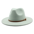 Detail van de mintgroene vilten fedora met bruine leren riem en gouden gesp-accent - M (56-58cm) / Muntgroen
