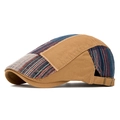 Berretto piatto beige kaki a righe blu e rosse con fibbia in metallo regolabile - Regolabile / Cachi