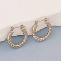 Modern twisted silver stainless steel geometric earrings with a sleek metallic finish - Silver Style K7-44