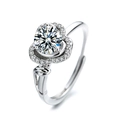 Sparkling zircon heart ring with adjustable band and silver finish for women - J0317-Bamboo Texture Halo
