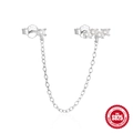 S925 sterling silver chain tassel earrings with round cubic zirconia and hallmark - #3 Single Zirconia Chain / White Gold