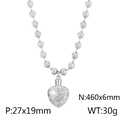 Silver stainless steel heart pendant necklace with beaded chain and product dimensions - B-Style Silver Necklace