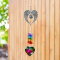 Rainbow crystal suncatcher with silver wings and engraved heart pendant charm - Angel Wings + Peach Pink Heart 30mm