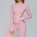 Heather pink brushed yoga set featuring zip-up long sleeve jacket and matching leggings - S / Top And Bottom / Sakura Pink
